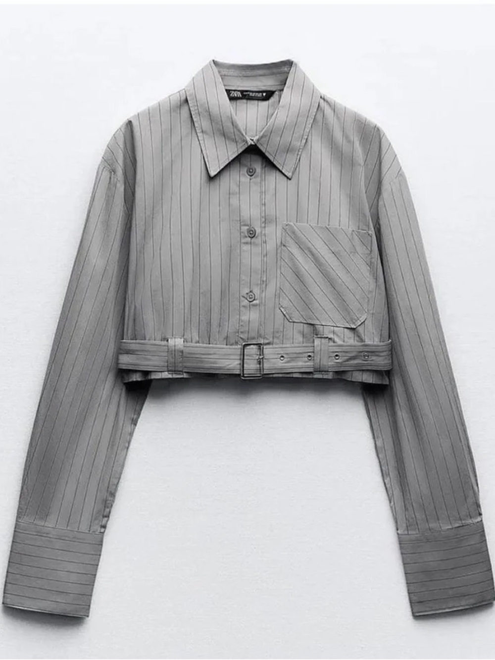 Zara Women’s Grey Pinstripe Crop Button-up